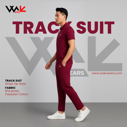 Track Suit Maroon Stripe Zip Style