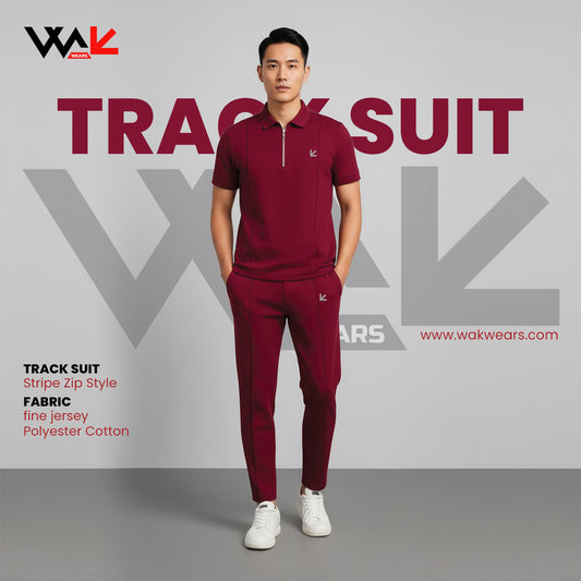 Track Suit Maroon Stripe Zip Style